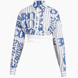 Versace Women's Blue and White Blouse